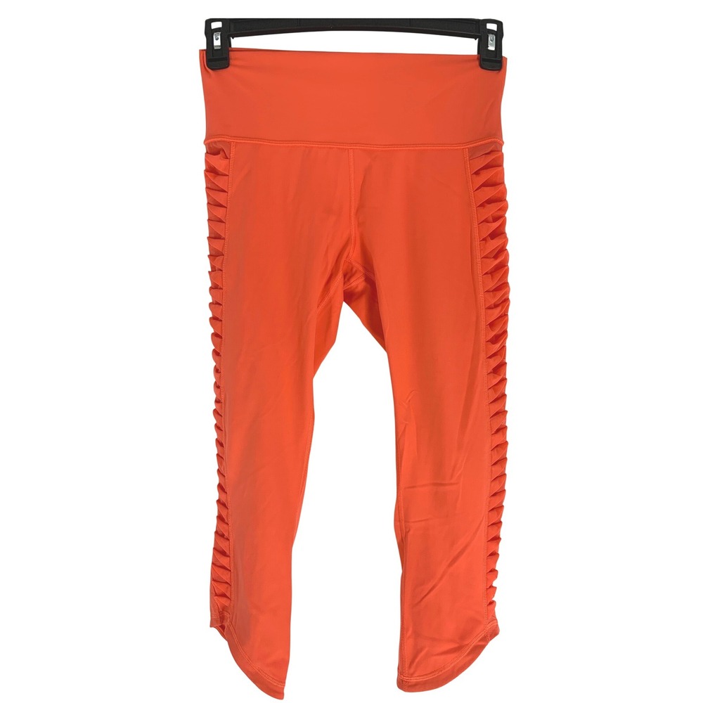 Lululemon Size 8 Orange Cropped Leggings Mesh Detail Athletic